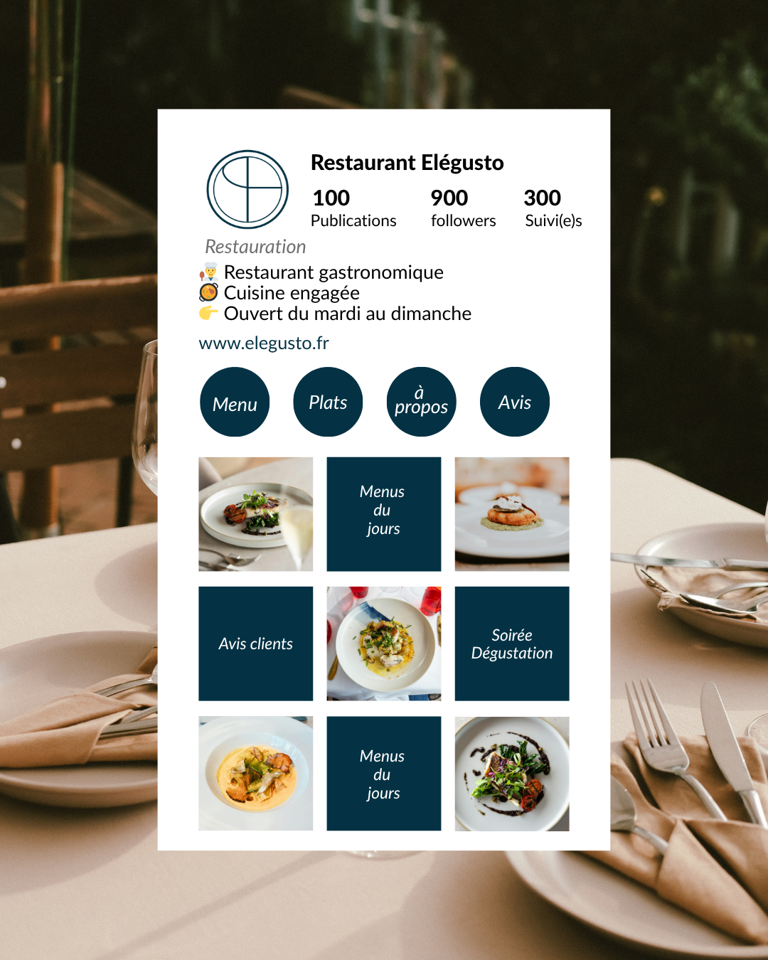 feed instagram pour un restaurant haut de gamme