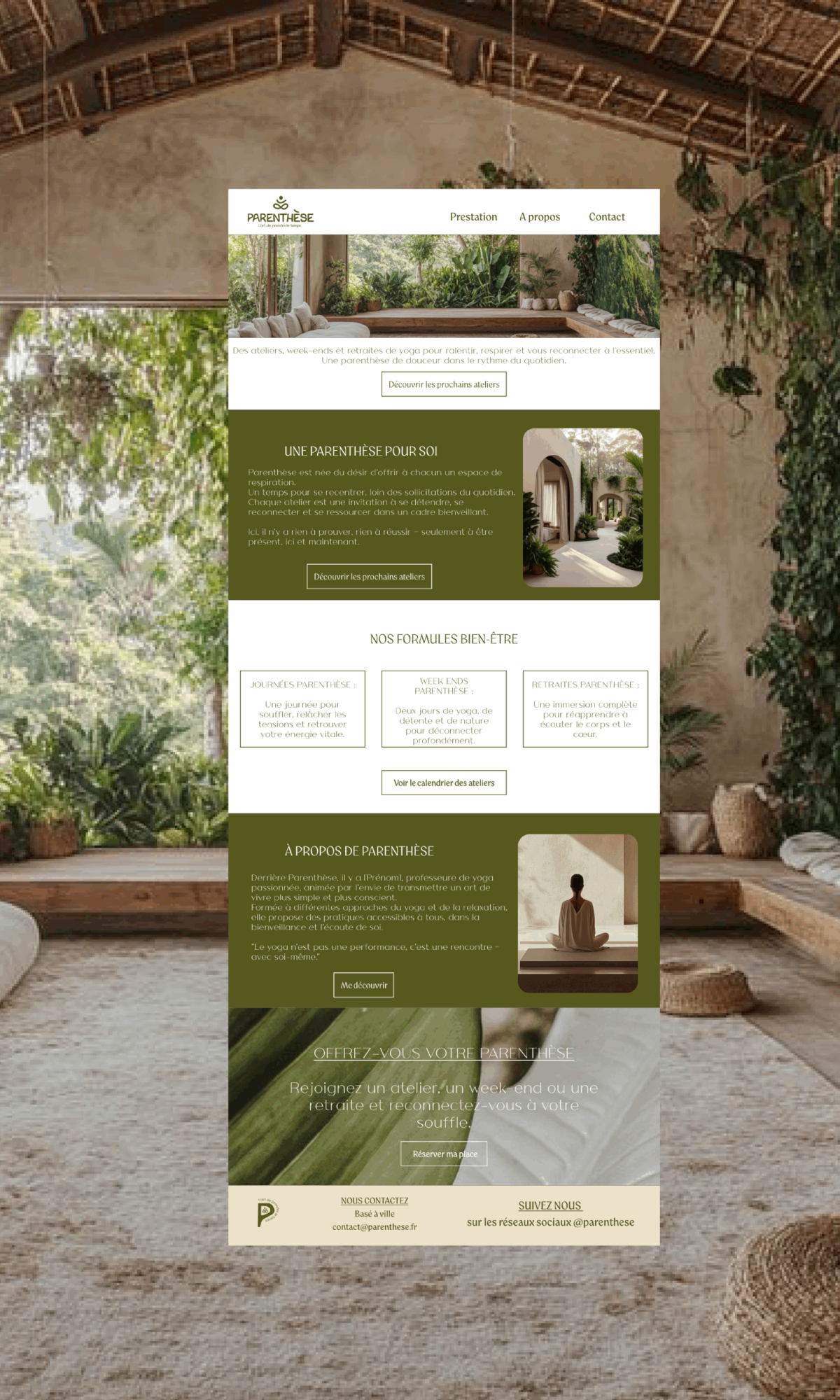 site vitrine pour une prof de yoga : parenthèse